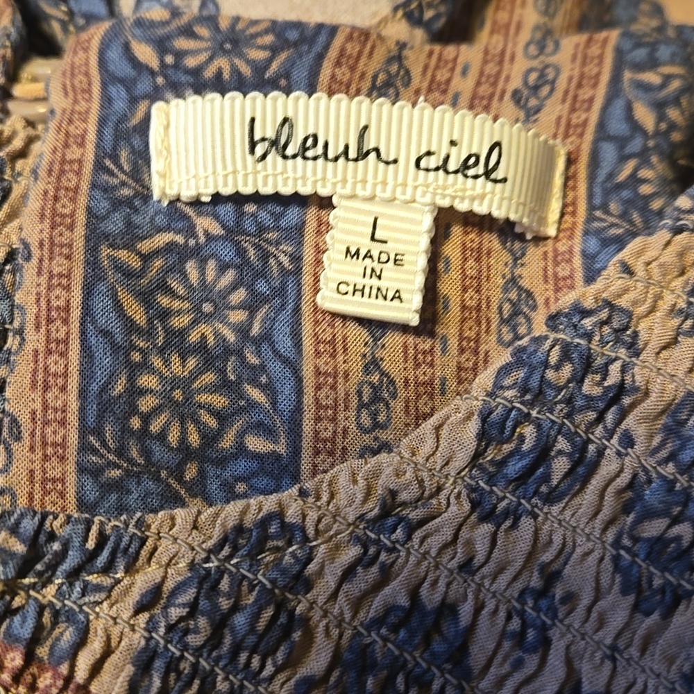 bleuh ciel Striped Geo-Print Midi Dress in Blue and Brown - Picture 7 of 8